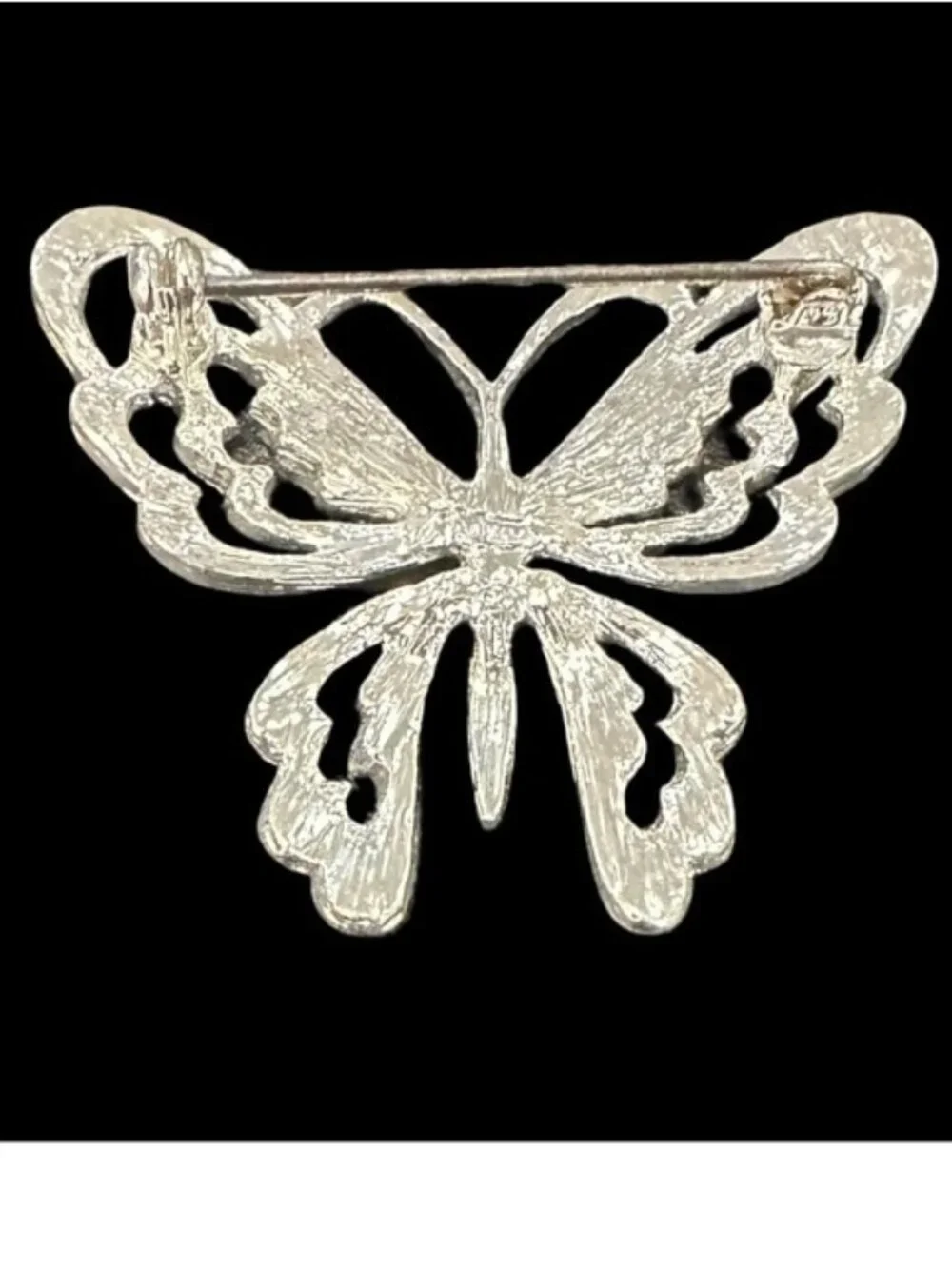 Signed Allison Reed Butterfly Brooch In Silver Tone 2 x 2 Inches Openwork Design